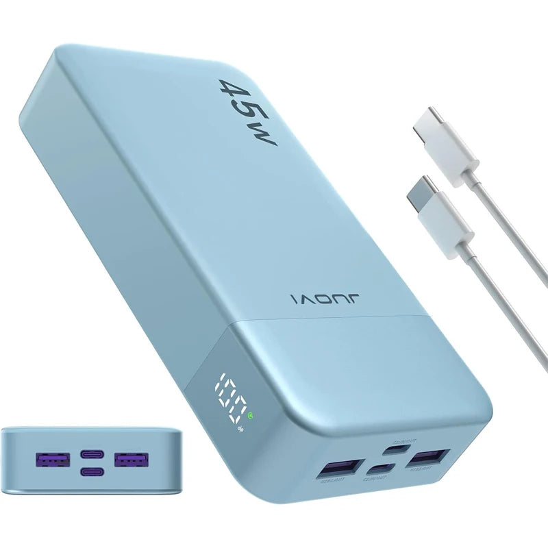 Banco de Energía JUOVI de 20000 mAh, Cargador Portátil de Carga Rápida de 45 W, Batería Externa con Pantalla LED para iPhone, Android y Laptop