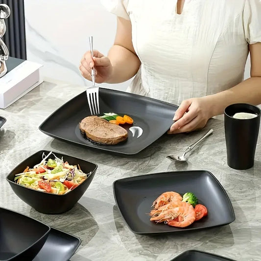Juego de Vajilla de 16/32 Piezas, Plato Cuadrado para Carne, Tazón para Ensalada, Plato Cuadrado, Tazón, Taza, Ecológico y Duradero