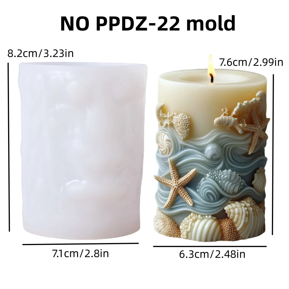 DIY estilo océano vela cilíndrica en relieve molde de silicona estrella de mar concha molde de resina cilíndrica ondas vieira moldes de yeso coral