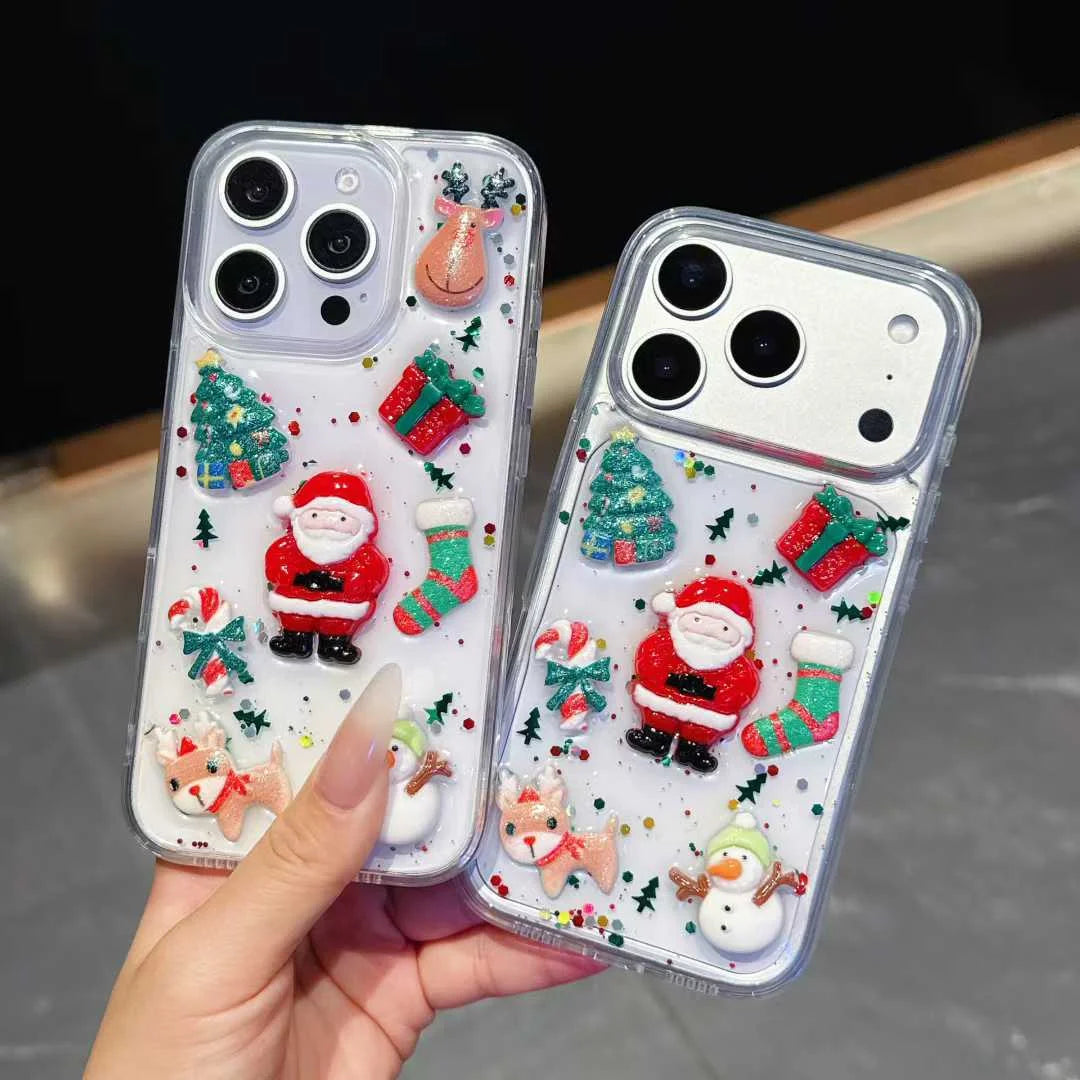 Funda de teléfono con purpurina y pegamento creativo de Papá Noel de Navidad con dibujos animados en 3D para iPhone 17 Air 16 15 14 13 Pro Max Plus