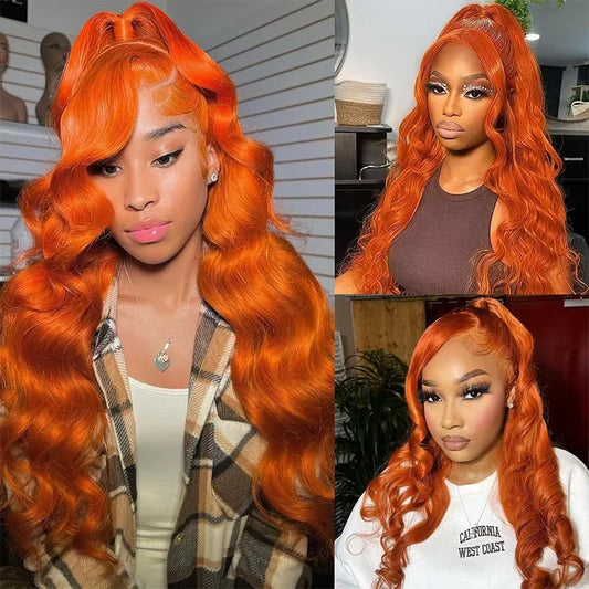 250% densidad jengibre naranja 30 40 pulgadas onda del cuerpo 13x6 HD peluca delantera del cordón cabello humano # Peluca de cabello humano de 350 colores para mujeres