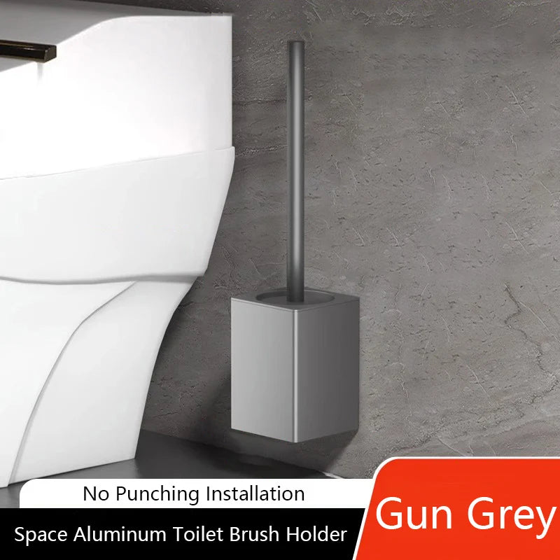 Soporte para escobilla de baño, herramientas de limpieza del hogar montadas en la pared, sin perforación, instalación espacial, cepillos de baño de aluminio WB8712