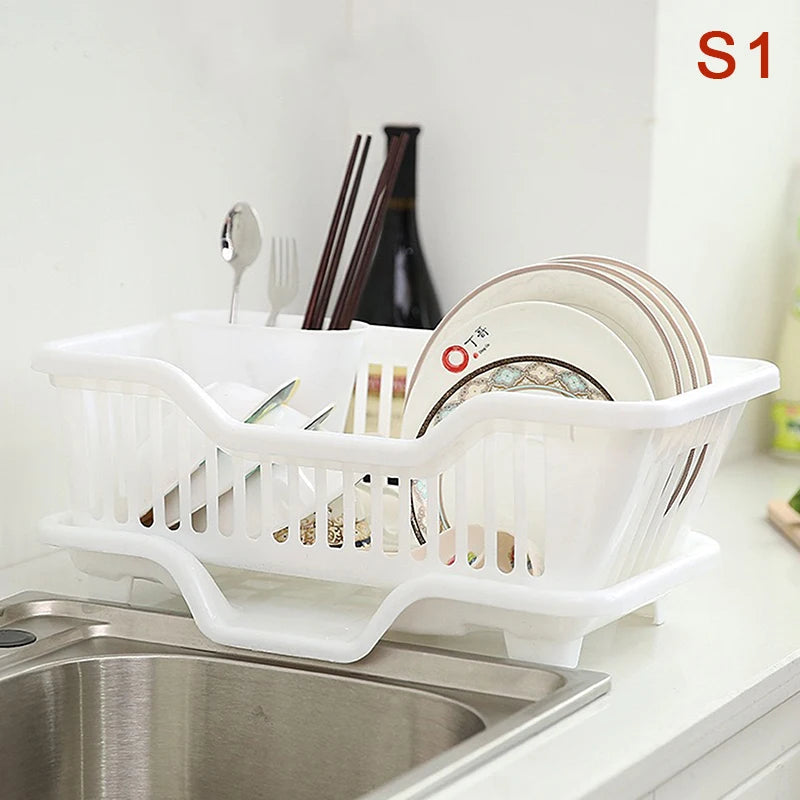 Rejilla de drenaje de cocina con tablero escurridor, utensilios para encimera, platos, palillos, tazones, cucharas, estante de secado de platos de almacenamiento