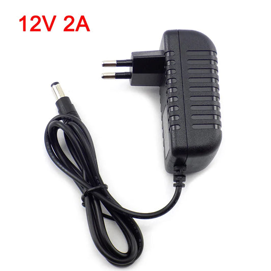 Adaptador de fuente de alimentación de 12V, 1A, 2A, 0.5A, CA, CC, enchufe de EE. UU. Y UE, CC, macho, hembra, 5,5x2,1mm, para tira de luces LED