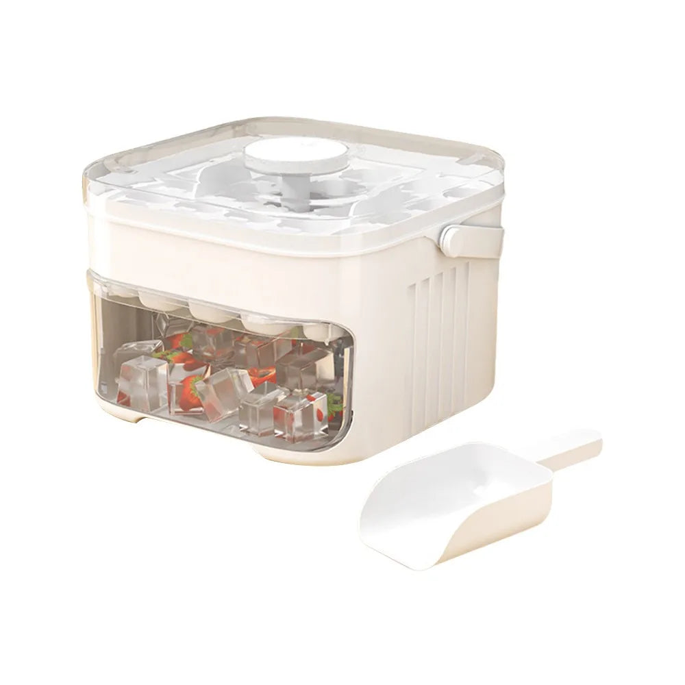 Máquina de hielo de 50 cubos con tapa de fácil prensa, máquina para hacer cubitos de hielo de doble capa, refrigerador, caja de hielo para almacenamiento de hielo para el hogar