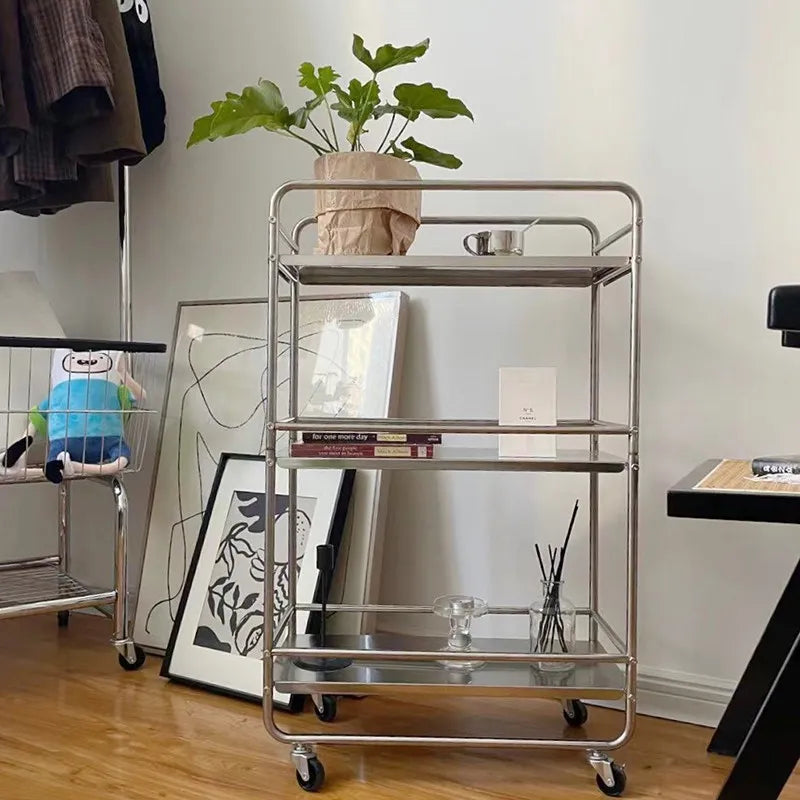 Estante Metálico MOMO, Moderno, Multiusos, de Piso a Techo, con Ruedas, Móvil, Mesa Lateral