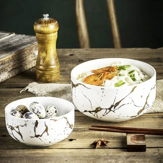 Cuenco de cerámica de mármol de estilo nórdico, juego de vajilla para el hogar, desayuno de porcelana, cena de arroz, sopa de fideos, cuencos redondos