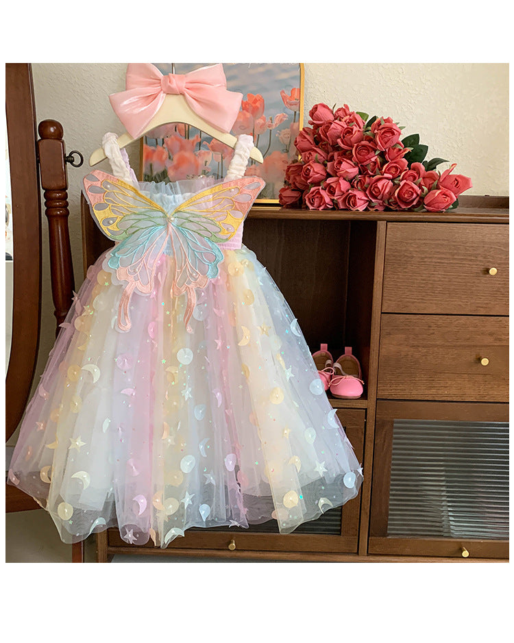Camiseta sin mangas para niña, vestido de princesa para bebé, elfo de ensueño, mariposa arcoíris, novedad de verano