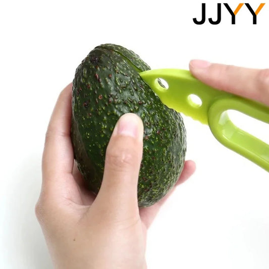 JJYY 3-in-1 Avocado Schneider Shea Corer Butter Obstschäler Cutter Fruchtfleisch Separator Kunststoffmesser Küchenwerkzeuge für Gemüse