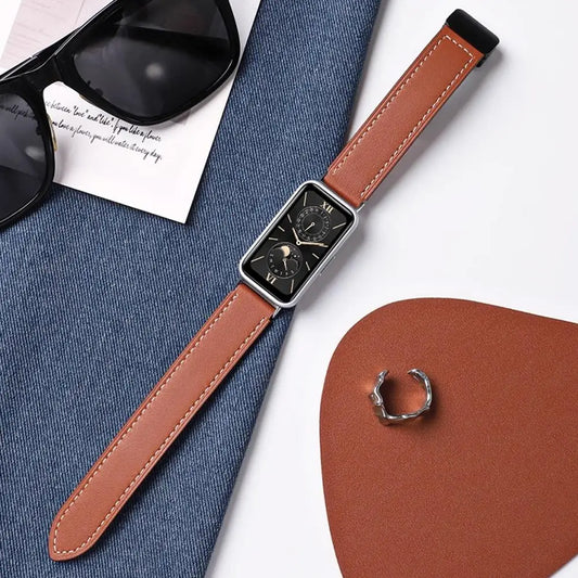 Correa de cuero magnética para Huawei Band 10, 9, 8, NFC, repuesto deportivo suave, Correa transpirable, pulsera, accesorios
