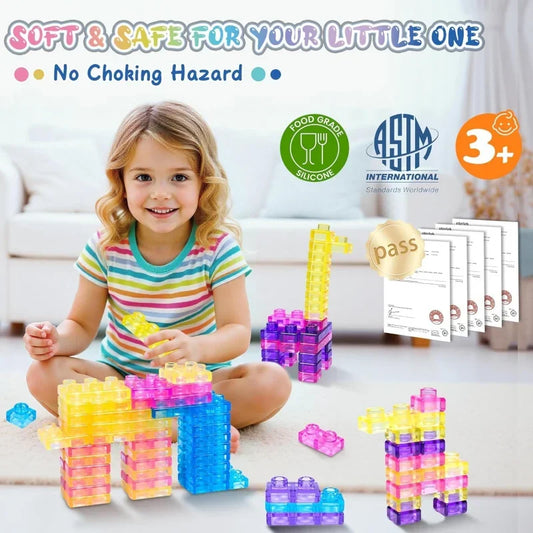 40 Bloques de Construcción Sensoriales Suaves para Niños Pequeños, Juego de Juguetes Apilables Elásticos, Set de Construcción para el Aprendizaje Temprano