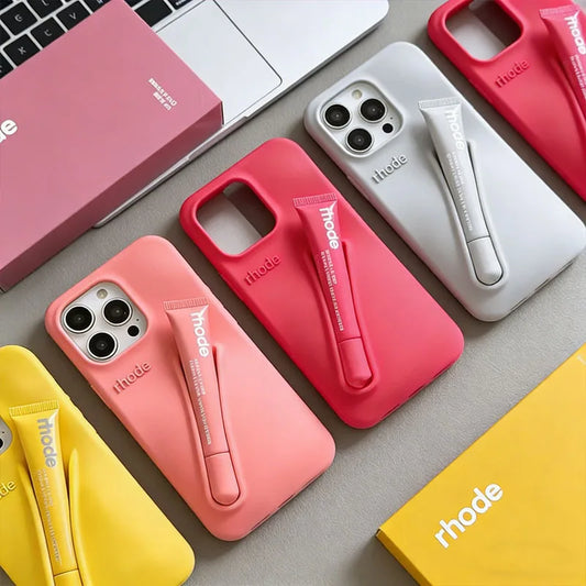 Maquillaje Rhode con caja, soporte para lápiz labial, funda de teléfono para IPhone17 Air 11 12 13 14 15 16 Pro Max Plus, funda suave de silicona para brillo de labios