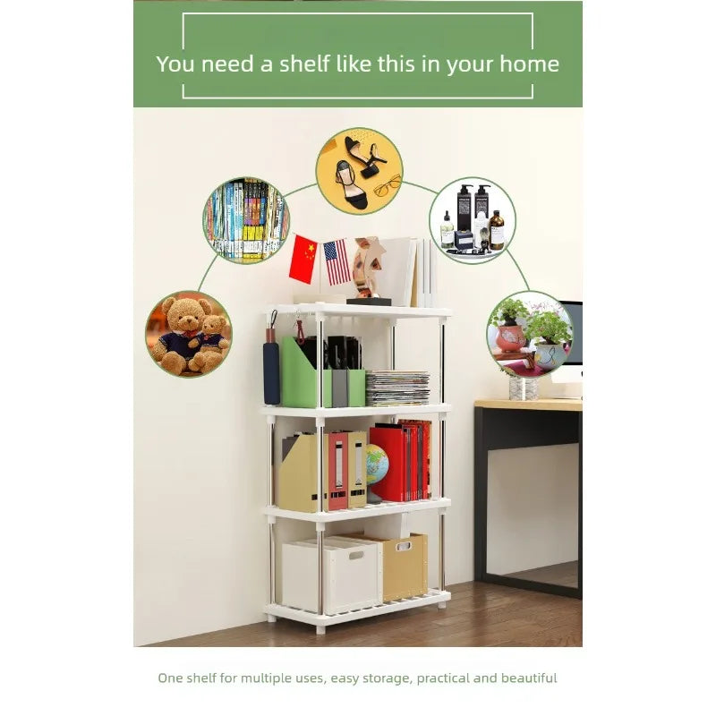 Estante organizador independiente de 4 niveles cuadrado y multicapa, ideal para cocina, baño, aperitivos y objetos diversos.