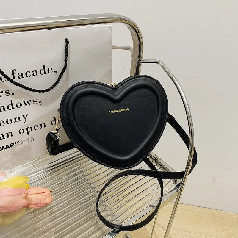 Bolsos cruzados con forma de corazón para mujer, bolso de hombro de cuero Pu sólido, bolsos casuales para mujer, bolsos de diseñador para mujer, nuevo