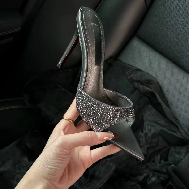 Yuejinlong - Sandalias de Tacón Alto con Punta Abierta y Pedrería, Elegantes para Fiestas y Bodas, Modelo 2026