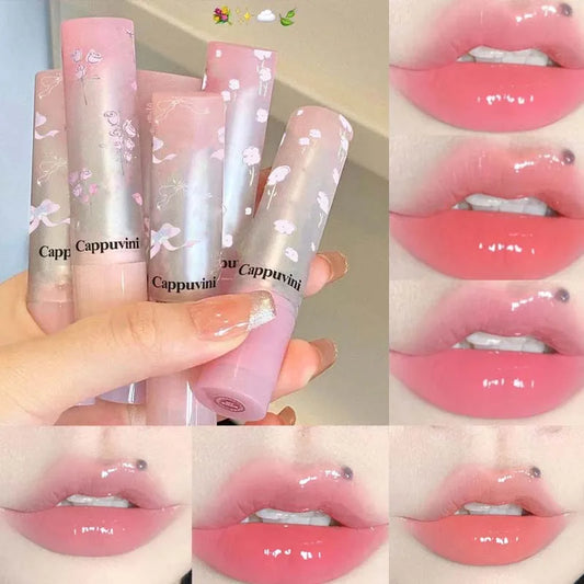 Brillo Labial Sólido Efecto Espejo, Tubo Redondo, Hidratante y Duradero, Tinte Natural Nude Melocotón, Maquillaje Labial en Gel