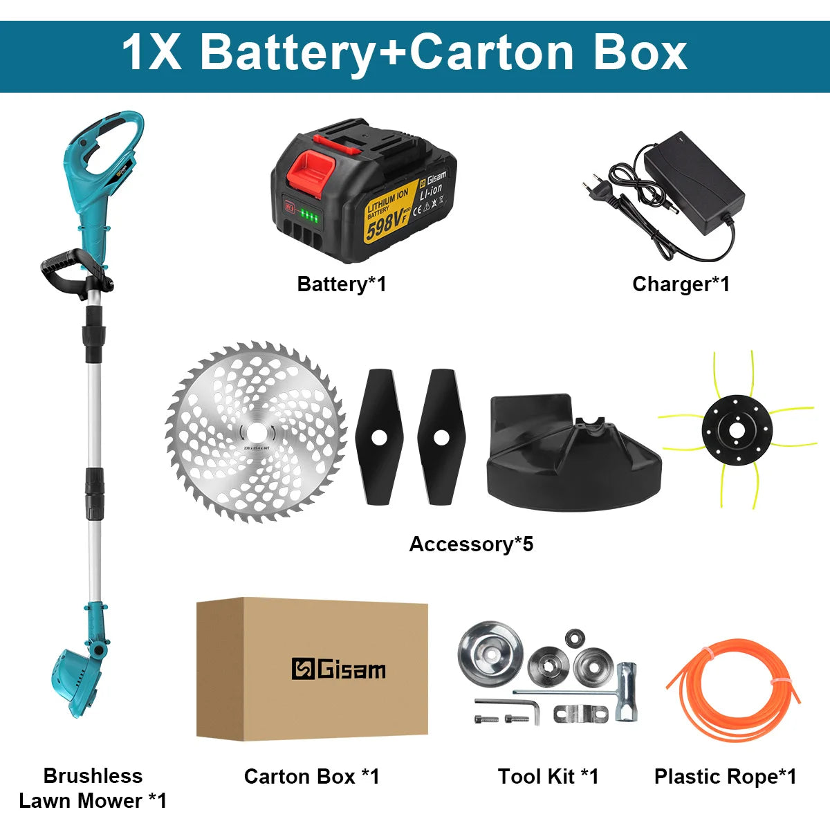 Gismis-cortadora de césped eléctrica sin escobillas, 10 pulgadas, 36000RPM, longitud ajustable, herramienta eléctrica de jardín para Pin de batería Makita de 18V