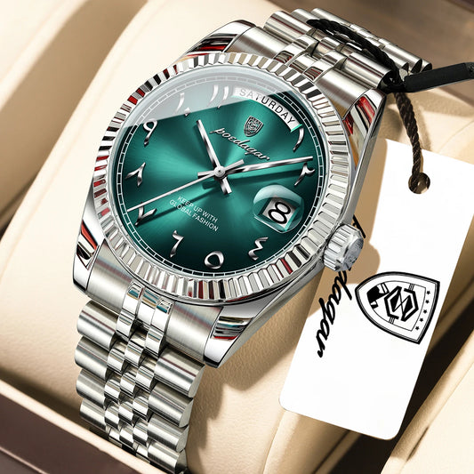 Reloj de Pulsera para Hombre de la Marca POEDAGAR, a la Moda, Resistente al Agua, con Fecha y Día de la Semana, Reloj de Negocios para Hombre, de Acero Inoxidable, de Alta Calidad, de Cuarzo