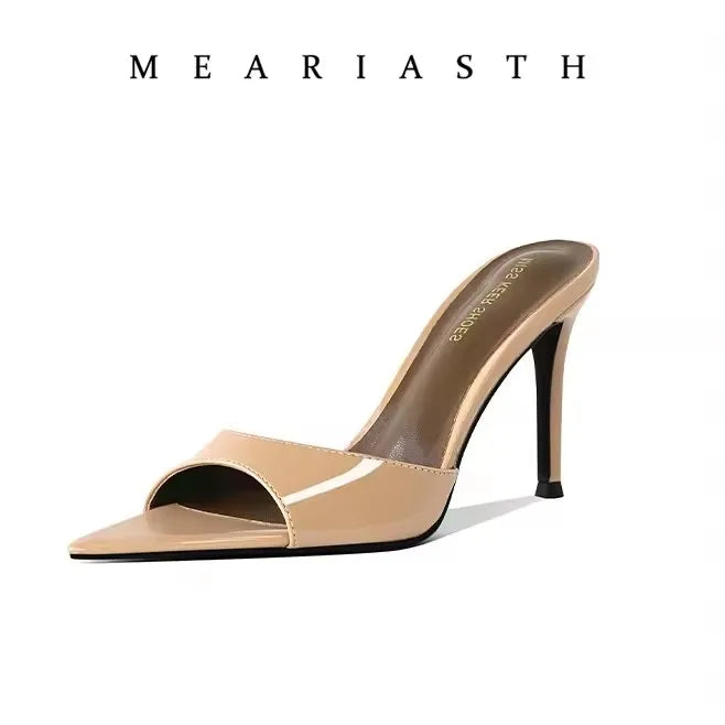 Zapatos de tacón alto con punta abierta para mujer, zapatillas exteriores de verano para fiesta, Stiletto, sandalias de charol de diseñador de lujo, 12/10cm