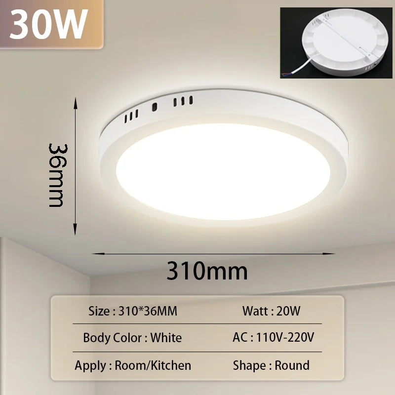 Lámpara de techo Led 110-265V Panel ultrafino luz Led para sala de estar dormitorio iluminación interior 20W 30W luces de techo redondas cuadradas