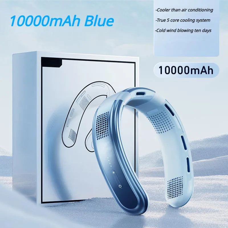 Ventilador de cuello portátil recargable, miniventilador de 3 velocidades, silencioso, eléctrico, para exteriores, hogar, Camping, 10000mAh
