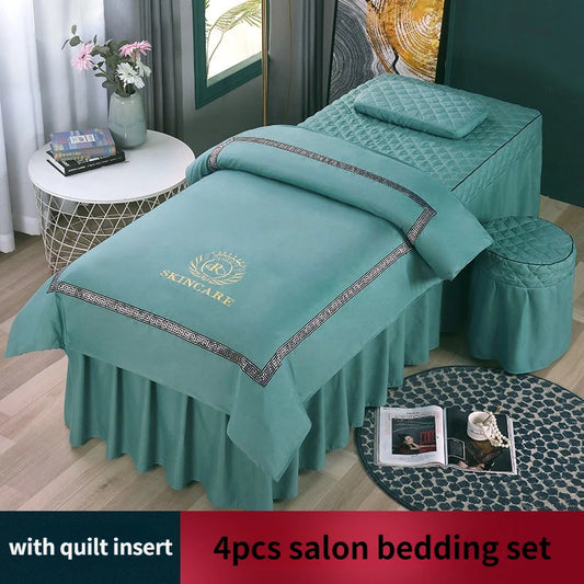 Estilo nórdico 4 Uds. Funda de cama para salón de belleza, falda de cama para Spa de masaje, funda de almohada, funda para taburete, funda de Dulvet, juegos de cama Sabanas