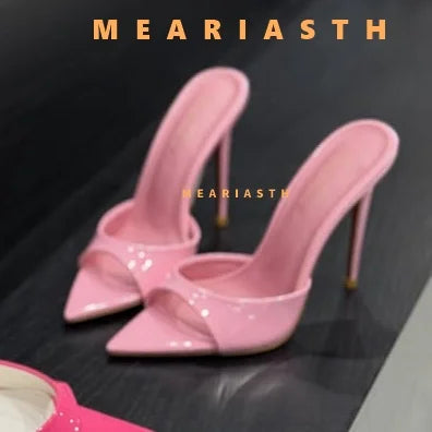 2025 verano 10 cm/12 cm zapatillas de tacón alto para mujer moda puntiaguda zapatos de Muels con punta abierta señoras elegante vestido de fiesta Sandalias