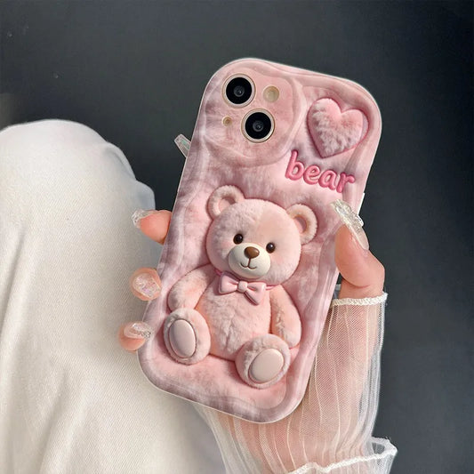 Funda de Teléfono con Estampado de Oso de Peluche Rosa de Dibujos Animados para iPhone 17 16 Pro Max 15 14 13 12 11, Funda para iPhone Air 16E XS XR X