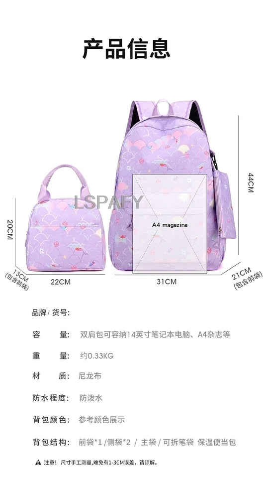 Juego de 3 mochilas My Little Pony para niños, mochila escolar para niñas, mochila escolar para adolescentes, mochila arcoíris para mujeres