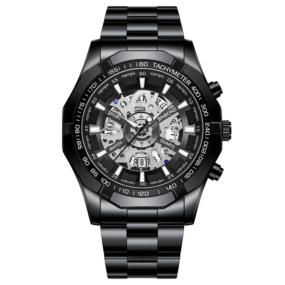 Relojes BINBONG de negocios para Hombre, Reloj de cuarzo luminoso con calendario resistente al agua para Hombre, Reloj de acero inoxidable para Hombre
