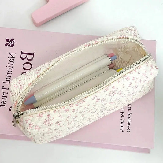 Pequeña bolsa Floral fresca para bolígrafos, estuche de lápices de gran capacidad, bolsa de almacenamiento de papelería multifuncional, organizador escolar para estudiantes, suministros