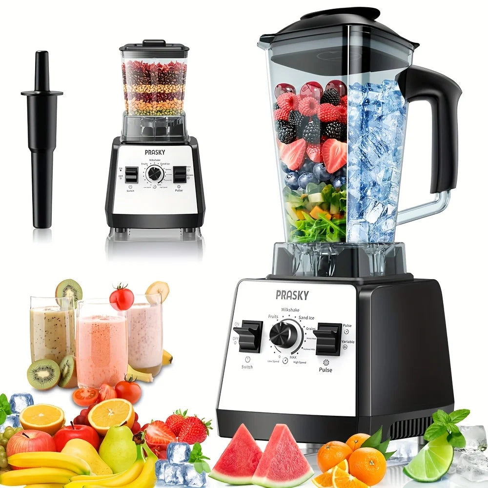 PRASKY 2400W Blender and Grinder Combo 25000RPM Powerful Kitchen 68oz BPA Free 2 Containers Professional Blenders Ice Crushing