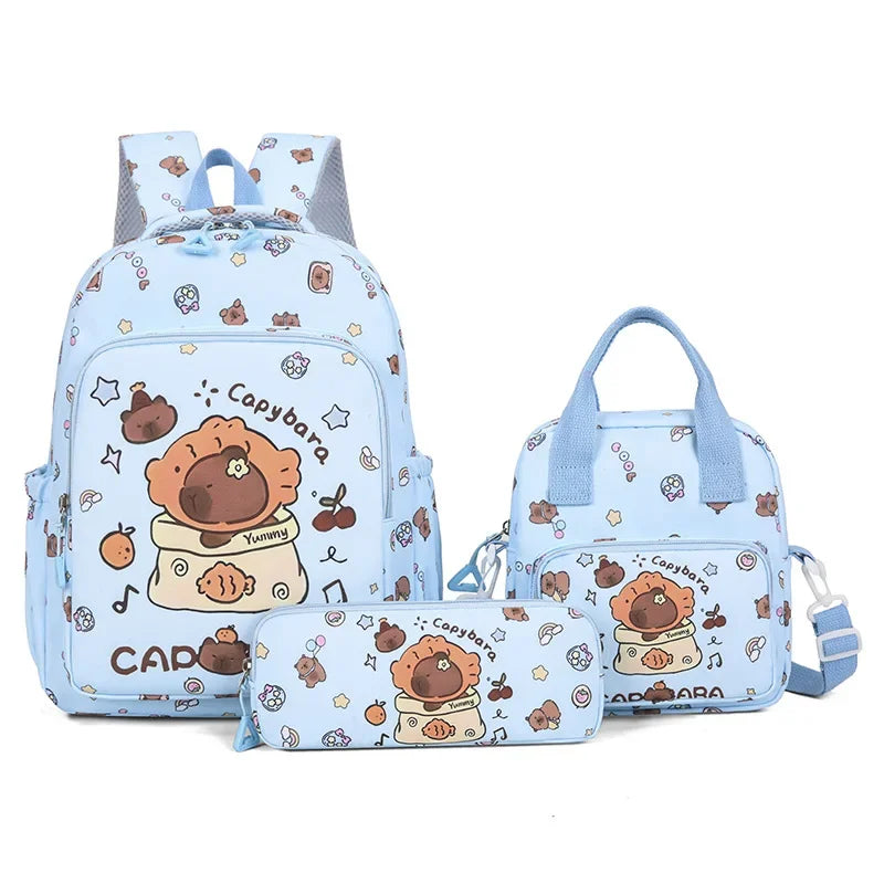 Mochila colorida Capybara 3 unids/set para mujer, mochilas escolares informales con bolsa de almuerzo, mochila para chica, niño, estudiante y adolescente