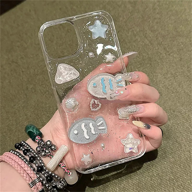 Ocean Shell Pequeño Pez Adecuado para iPhone 15 Pro Max Funda de teléfono 14 13 Pro 11 Anti Gota 12 Funda protectora