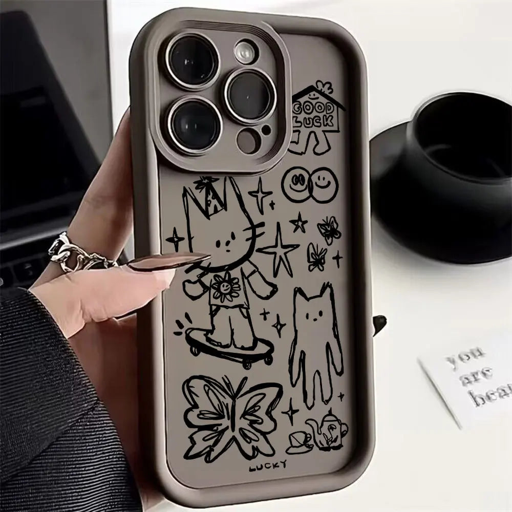 Funda de teléfono con dibujo de gatito negro para Xiaomi Redmi Note 13, 12s, 12, 11, 10, 9s, 9, 8, 7 Pro Plus, 4G, 5G, funda trasera suave de TPU