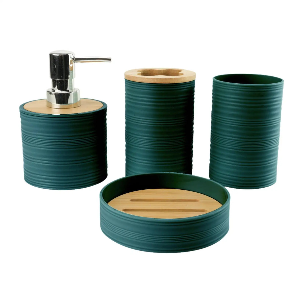 Suministros de baño de bambú para lavado de baño, estante de almacenamiento para el baño, juego de soporte para cepillos de dientes, taza para enjuague bucal, tocador, 4 Uds.