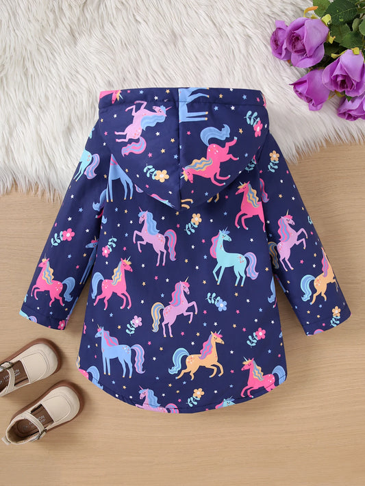Chaqueta con capucha estampada colorida para niña, cálida y resistente al frío, de lana, para salidas informales, chaqueta de longitud media a larga, Otoño/Invierno