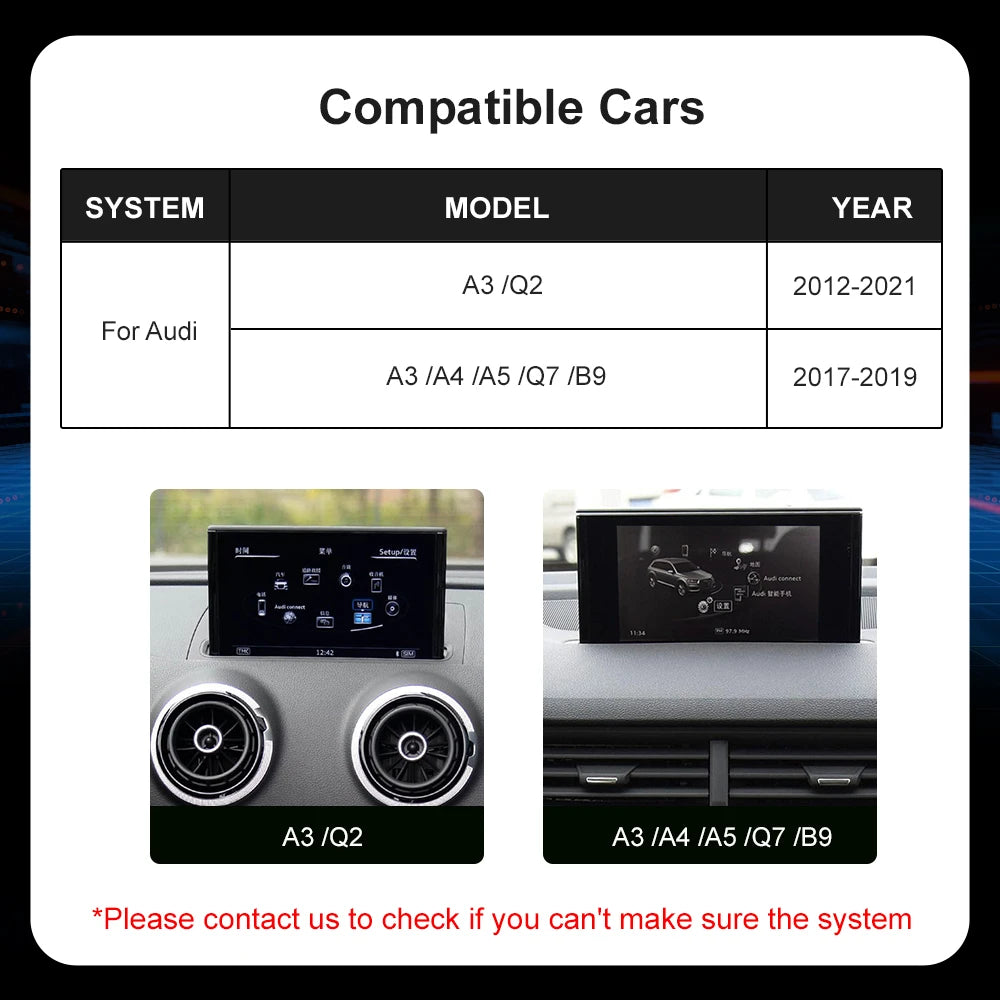 CarPlay inalámbrico para Audi A3 S3 8V Q2 2013-2018 Android Auto con tinta de espejo AirPlay cámara inversa funciones de navegación