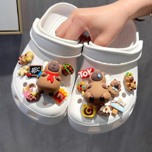 Niedliches Wasserschwein-Schuh-Charm-Set mit Food-Motiv, Zubehör, Kunststoffdekorationen, abnehmbare Sandalen für Sommer-Partygeschenke