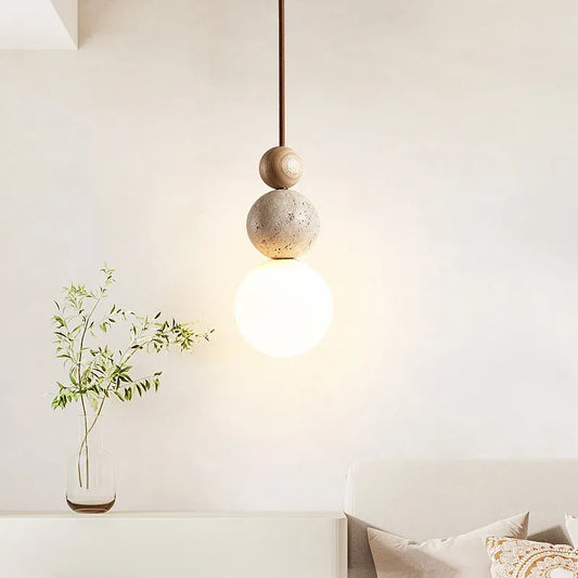 Luma-luces colgantes de travertino amarillo estilo crema, lámparas colgantes de madera de piedra natural para dormitorio, mesita de noche, restaurante, isla de cocina