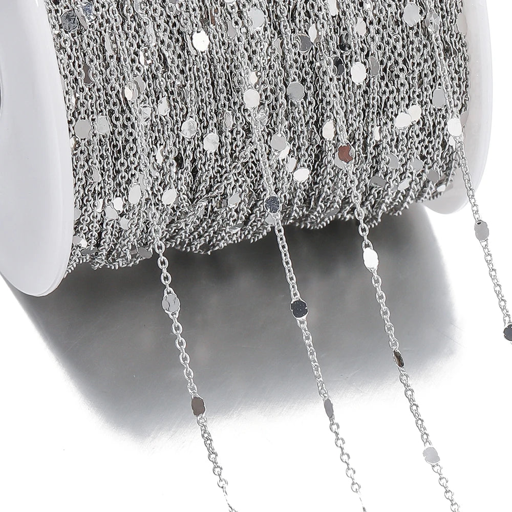 Collar de cadena de lentejuelas de 1/2 metros, cadena dorada y plateada, cadenas de Cable de cobre y Metal, accesorios para hacer joyas, componentes artesanales DIY
