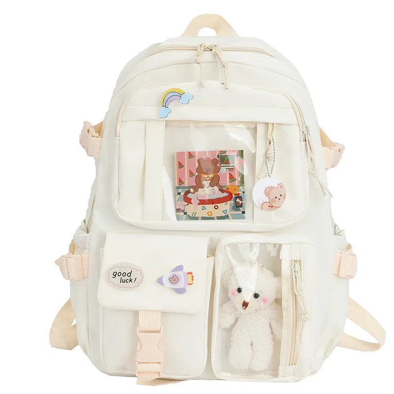 Mochila escolar de gran capacidad para niñas, bolso de mano para estudiantes, Kawaii, Patchwork