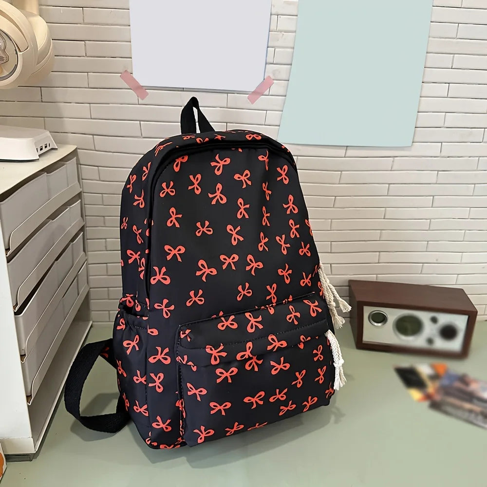 Mochila Moderna con Estampado de Lazo para la Escuela, con Protección para Laptop, Correas Ajustables, Regalo Perfecto para el Regreso a Clases para Niñas