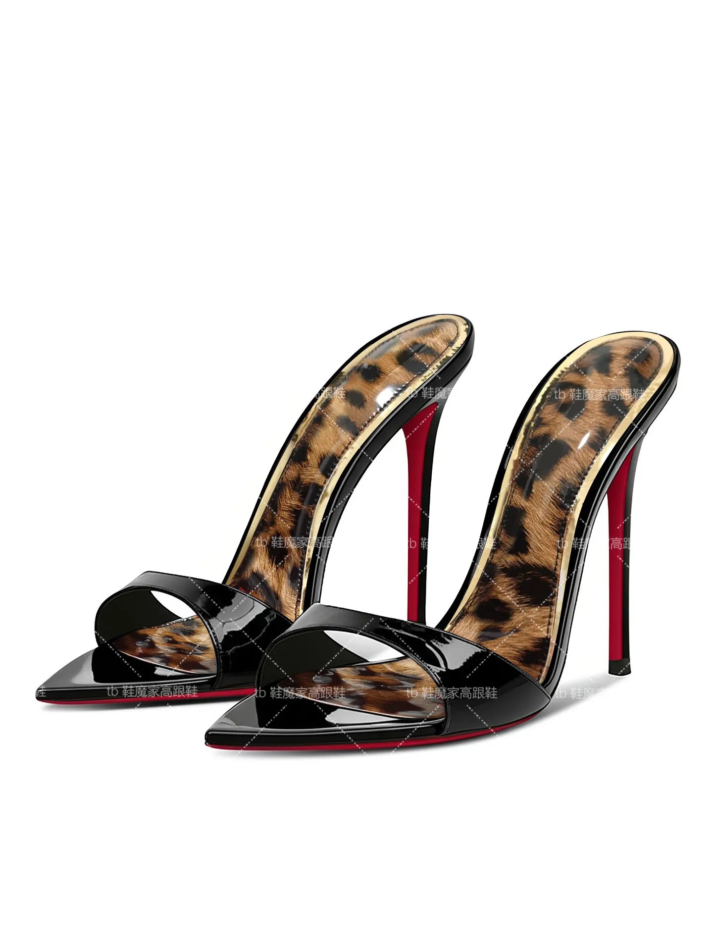 Yuejinlong 2026 New Leopard Print Pointed Toe Stiletto Mules Sexy High Heels Open Toe Elegant Slide Sandals Ladies Shoes