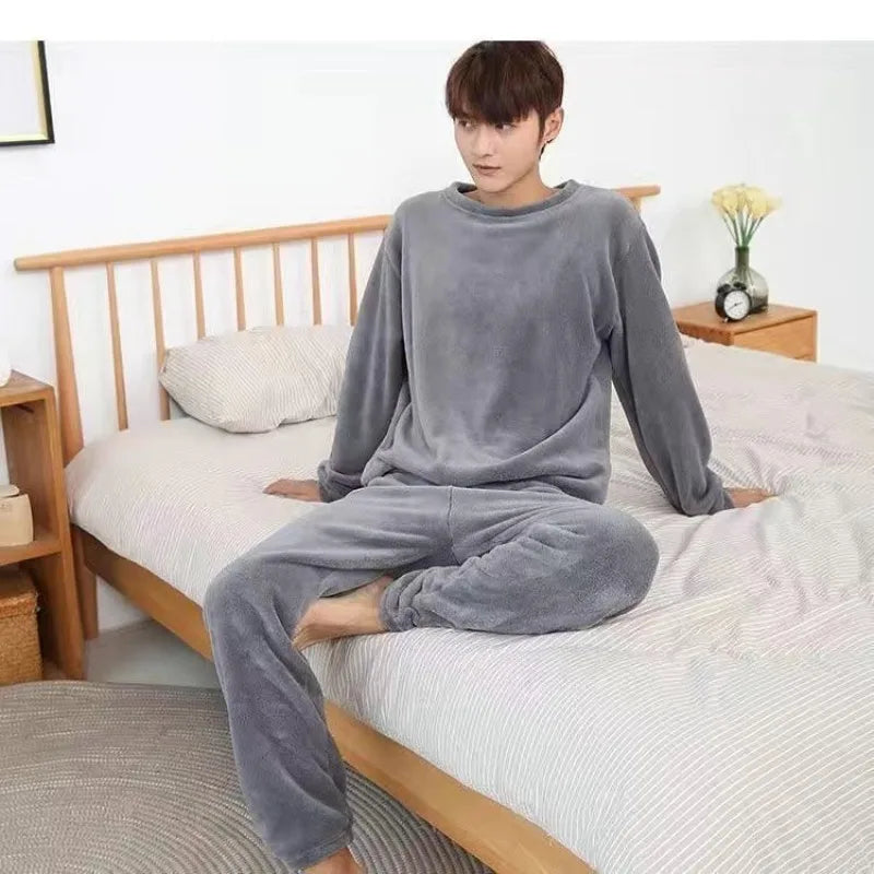 Pijamas de invierno para parejas, conjunto de pijamas suaves y cálidos de lana Coral, se puede usar en el exterior, pantalones holgados con cintura elástica, ropa de ocio para el hogar