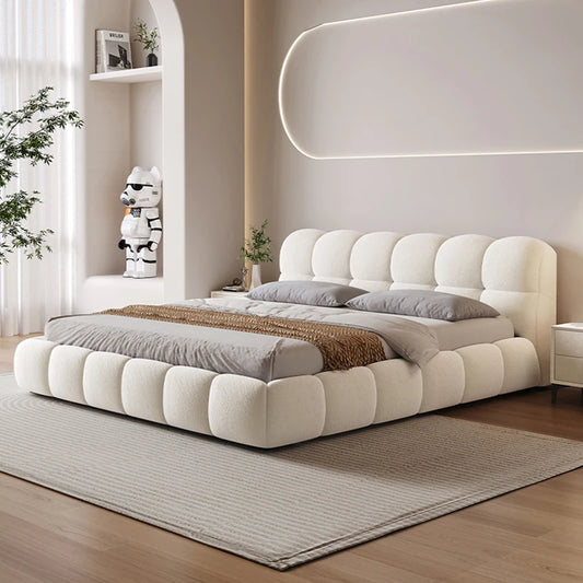 Base de Cama Moderna de Lujo con Diseño de Nube, Cama de Tela Bouclé Suave con Cabecera Acolchada, Cama Tapizada Tamaño Queen, Muebles de Dormitorio