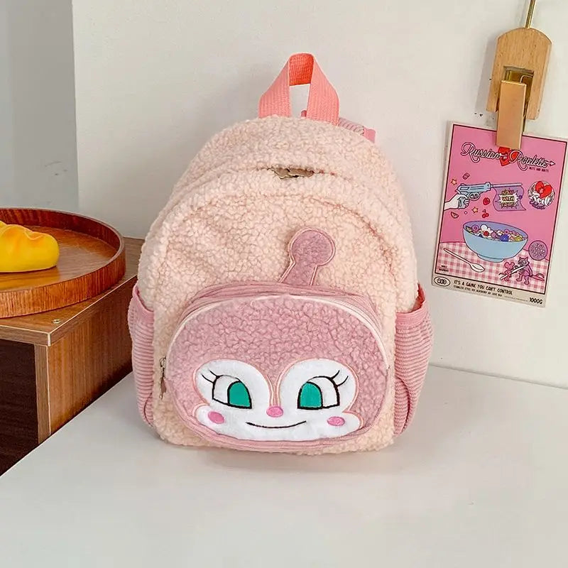 Mochila de gran capacidad de felpa Anpanman Baikinman de 24Cm, mochila de viaje para estudiantes con cremallera de metal y modelo de dibujos animados, correa ajustable para el hombro