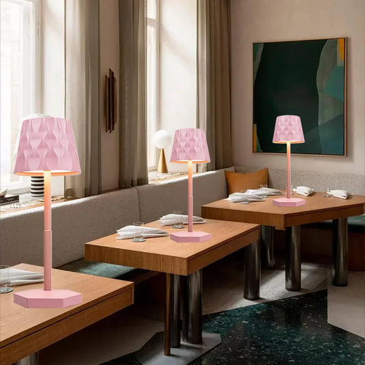 Lámpara de Mesa Inalámbrica Clásica Minimalista, Lámpara de Mesa Decorativa, Pantalla con Diseño de Ondas - Negro - Blanco - Dorado - Múltiples Colores Disponibles, Lámpara de Mesa LED, Recargable por USB, Iluminación