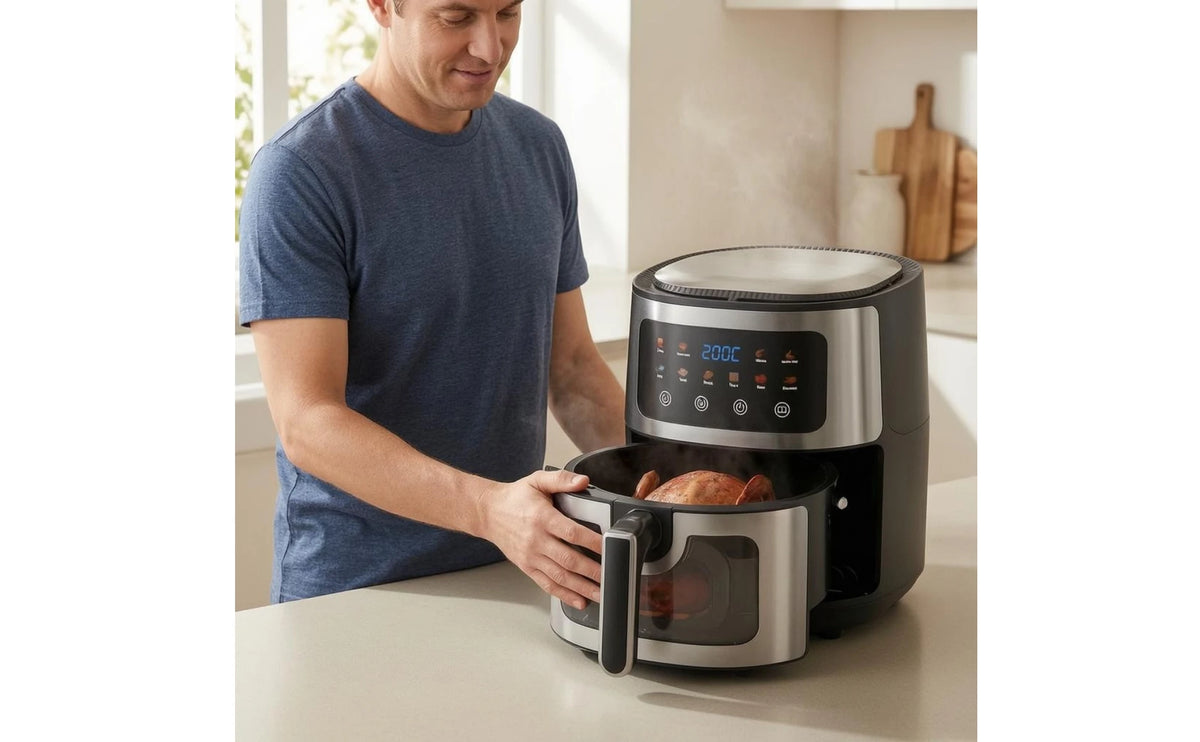Freidora de Aire Digital de 6 L con Ventana de Visualización, Pantalla de Temperatura, Controles Táctiles, Electrodoméstico de Cocina para Encimera