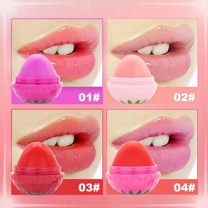 Bálsamo Labial de Fresa, 1/4 Piezas, Hidratante de Larga Duración, Repara y Humecta, Lápiz Labial Rojo con Diseño de Frutas, Cuidado Labial para Labios Secos, Cosméticos
